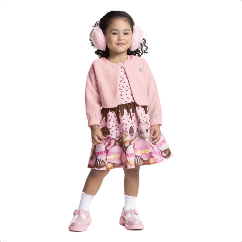 Vestido Com Bolero Infantil Menina 4/8 Glinny 21540