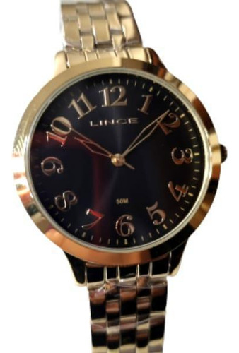 Relógio Feminino Dourado De Aço Inox 41mm Quartz 5atm
