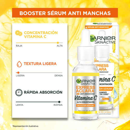 Sérum Express Aclara Booster sérum anti manchas Garnier Skin Active día/noche para todo tipo de piel de 30mL