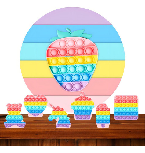 Painel Tecido Redondo 1.30 + 6 Totens Fidget Toy Candy Color Cor Modelo 01