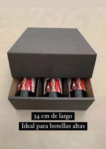 40 Caja De Cartón Negra Ecommerce Para 3 Botellas 34x28x10cm