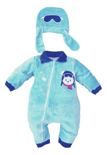 Imagem 2 de 4 de Macacão Bebê Piloto Aviador Com Chapéu Roupinha De Plush