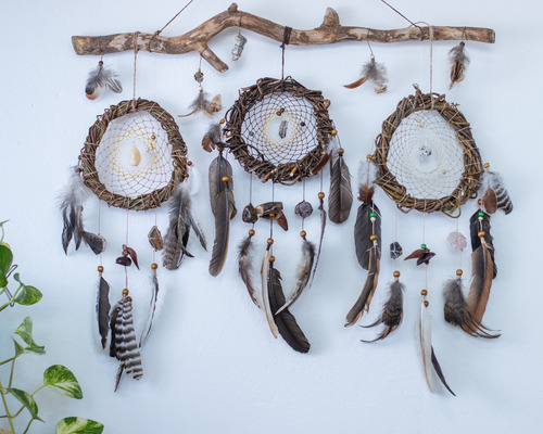 Atrapasueños Nativo Americano Con Mandalas - Armonizar 57 Cm Tonos Tierra Claro