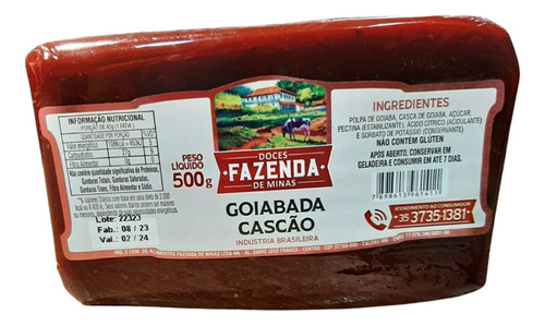 Doce de goiabada cascão barra goiaba Artesanal sem TACC 500 g