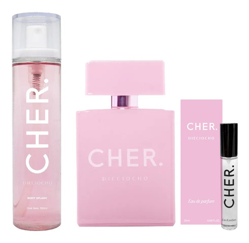 Imagen 1 de 6 de Set Perfume Mujer Cher Dieciocho 50 Ml + Talla + Body Splash
