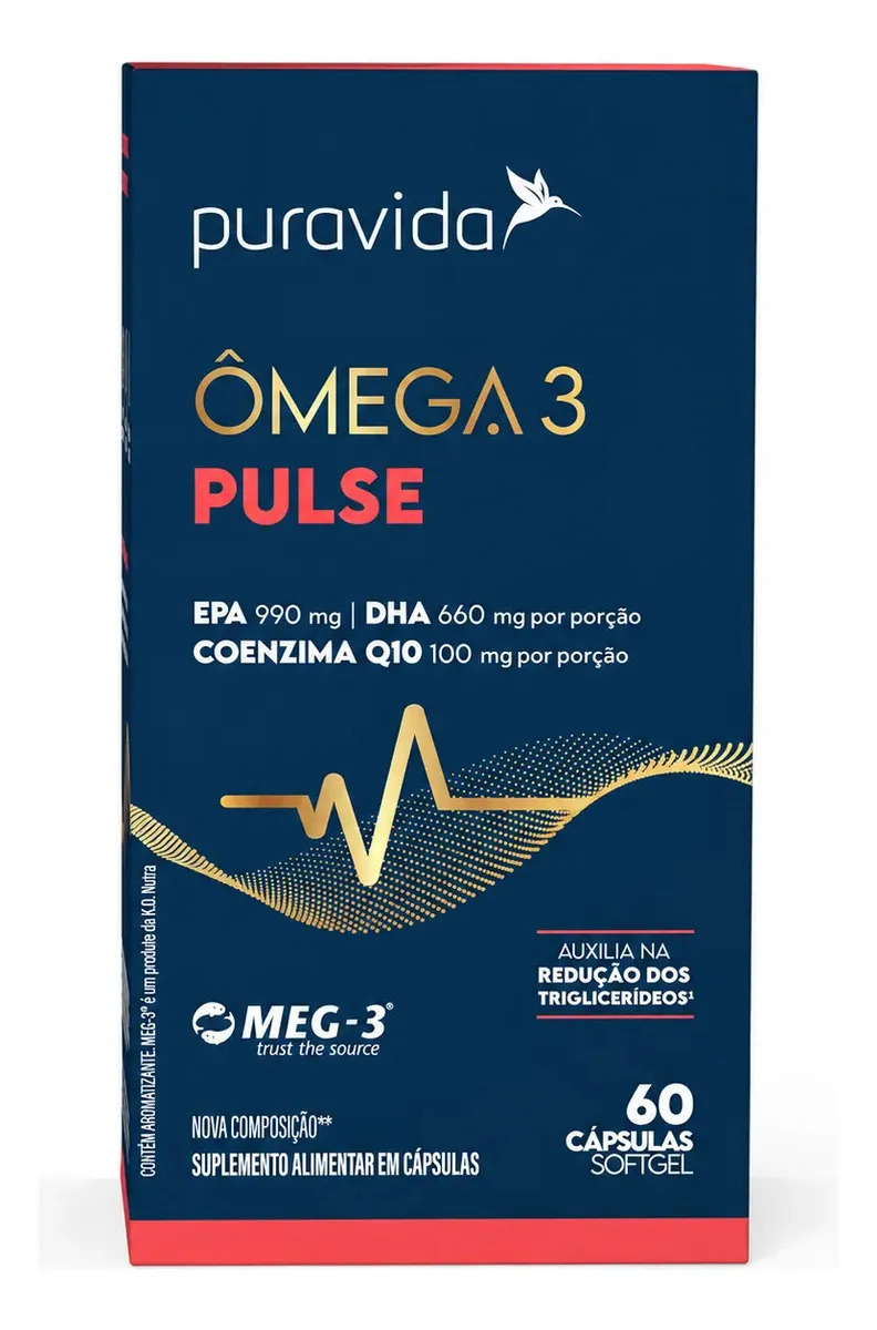 Ômega 3 Pulse EPA DHA CoQ10 Puravida 60 Cápsulas