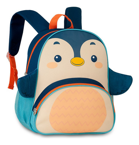 Mochila De Bichinhos Zoo Infantil Clio Pets Escolar Animais Cor Pinguim Desenho do tecido Liso