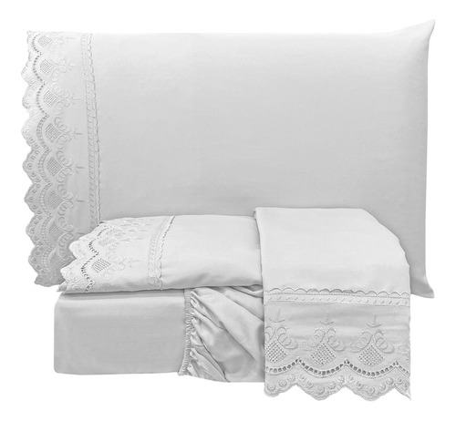 Roupa De Cama Queen 4 Peças Bordado 300 Fios Aveludado Macio