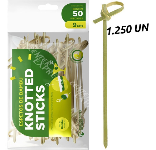 1250un - Espeto Bambu Knotted Stick Nozinho Lanches E Bebida