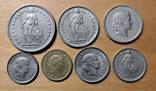 Suiza X 7 Monedas Incluye 1 Y 2 Francos 1968. Usadas!!! (Usado)