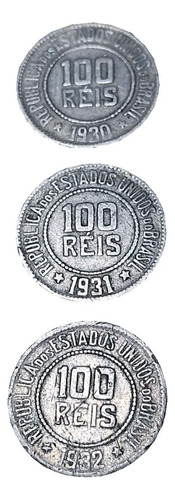 Lote 3 Moedas Antigas 100 Réis 1930 1931 1932