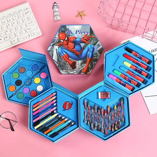 Set De Arte Hexagonal Pintura Crayones Colores Color Spider 46pcs