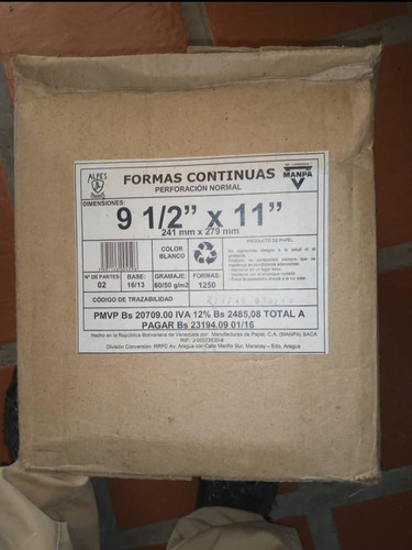 Hojas Forma Continua 9 1/2''x11''