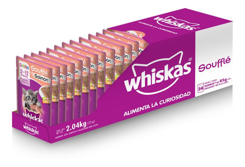Imagen 2 de 5 de Whiskas, Alimento Gatitos Soufflé Salmon, 24ud 85g C/u