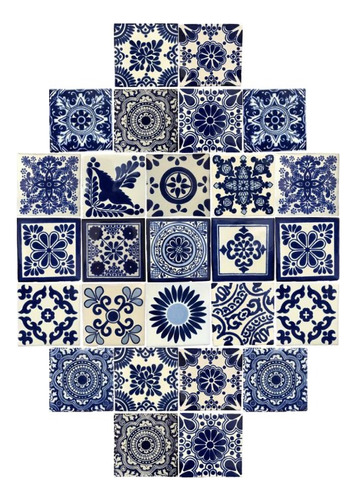 Azulejo Artesanal Tipo Talavera Liso 90pz Variado Az