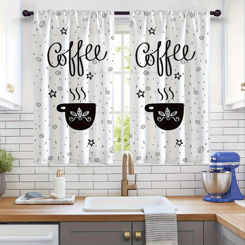 Wa Cortina De Cocina Sencilla Con Estampado De Café Para