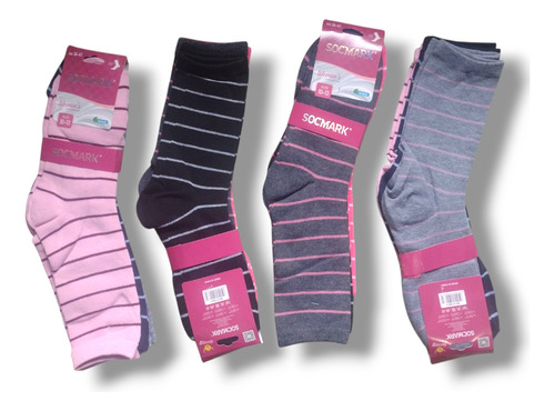 Docena Medias Socmark 3/4 Diseño Mujer Ropa Interior X Mayor Surtidos Sin Elección Rayas Único (36-41)