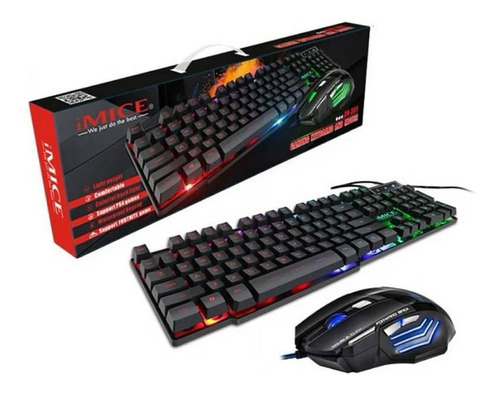 Combo Gamer An-300 Rgb Teclado Con Ñ Mouse Optico 7 Botones Color del teclado Negro