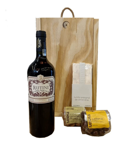 Estuche Madera Regalo Rutini Cabernet Malbec + Rapanui