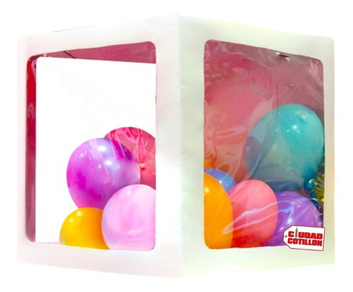 Caja Cubo 25cm Visor Transparente Globos - Ciudad Cotillón