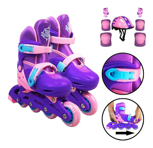 Patins Inline Infantil Kit Proteção Completo 30-33 Violeta