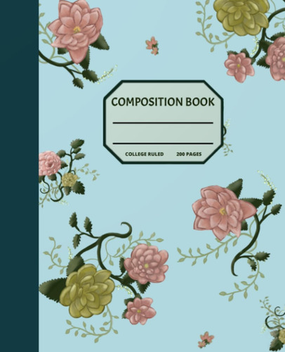 Libro: Sky Blue Floral Composition Book: 7.5 X 9.25 In. 200