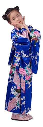 Pijama Tipo Kimono Para Niñas Con Estampado Floral De Pavo Real Vibrant S