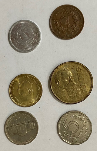 6 Monedas Mexico Argentina España Colombia Usa China 1m417