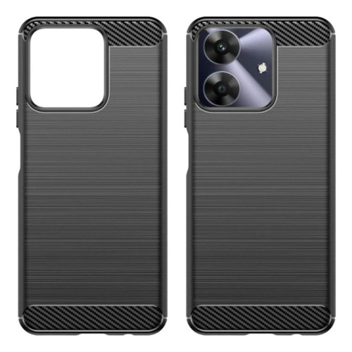 Funda Tpu Fibra De Carbono Compatible Con Realme Note 60 Negro Textura Fibra De Carbono