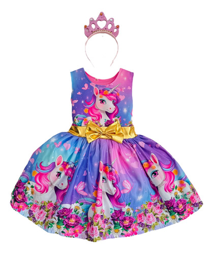 Disfraz Vestido Unicornio Arcoíris  Brillos Niña Regalo Navidad Diadema