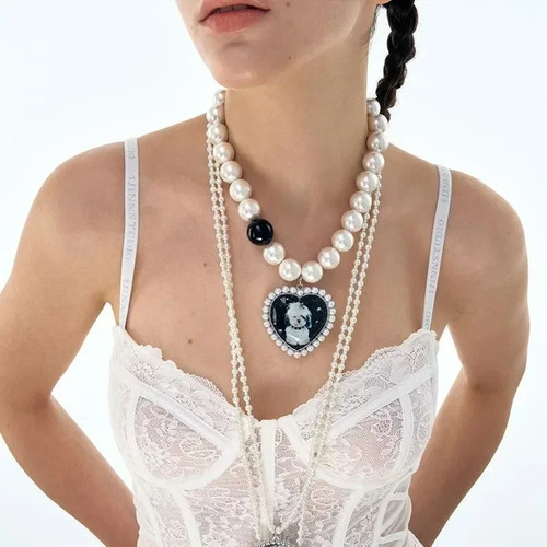 Collar De Suéter Largo Con Colgante En Forma De Corazón De P