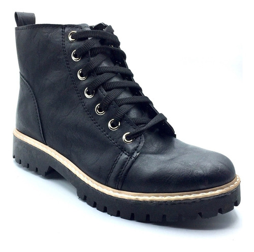 Imagen 3 de 9 de Borcegos Mujer Botas Cordones Caña Media Negros Livianos