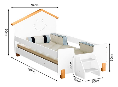 Cama Infantil Com Colchão Solteiro Alegra Cor Branco e Mel Cama Infantil Criança