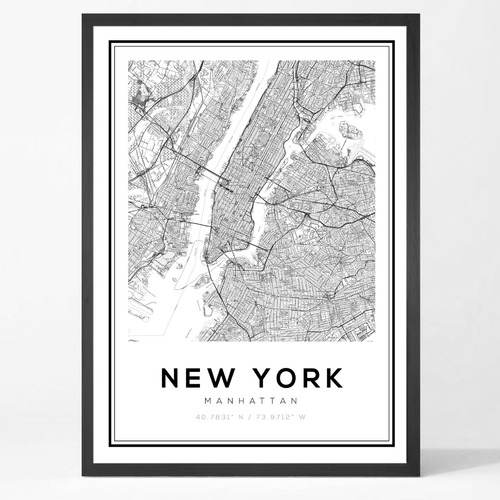 Cuadro Modernos Marco Lamina Vidrio 30x40 Mapa New York