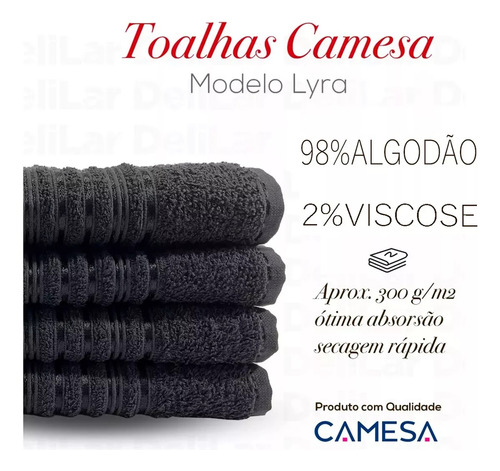 Kit Jogo 4 Toalhas 2 Banho E 2 Rosto Algodão Lyra Camesa