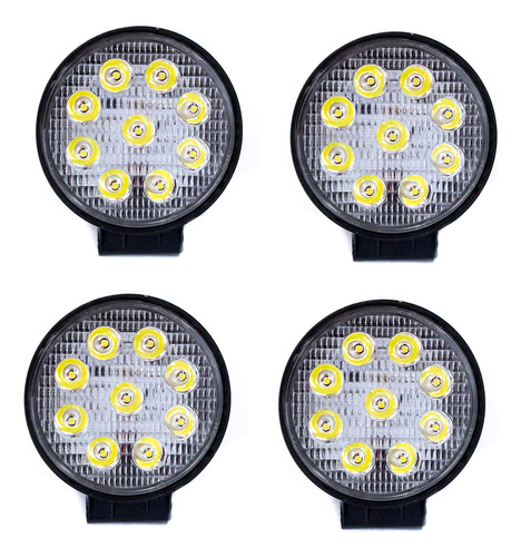 Kit 4u Faros De Led Redondo 9 Leds 12/24v Cu