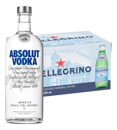 Pack 24 Agua San Pellegrino 250 Ml + Vodka Absolut Blue 1 L