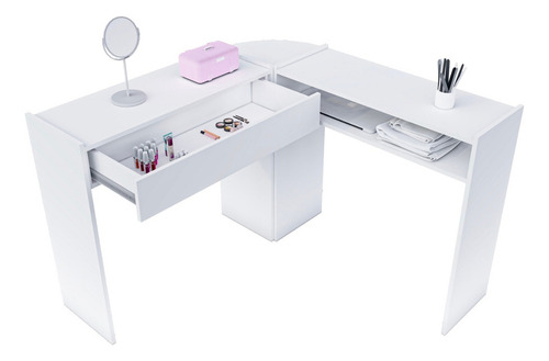 Mesa Manicure L Gaveta Completa Nail Designer Cabeleireiro Cor Branco