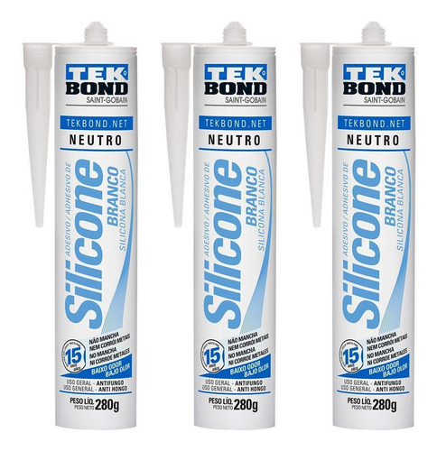 Imagem 1 de 4 de Silicone Acético Tek Bond De Uso Geral Kit 3 Unidades 280g