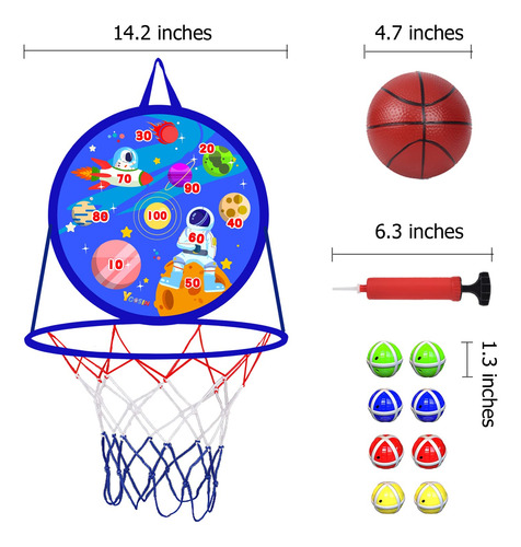 Aro Baloncesto 2 En 1 Y Tablero Dardos 14 Niños.