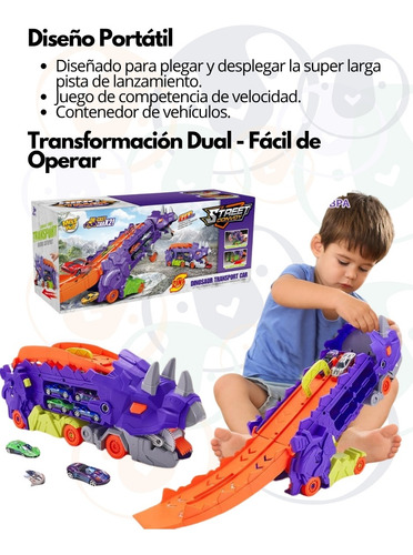 Pingüe® City & Speed | Pista Dino Track Para Niños Auto 1:64 Violeta Oscuro