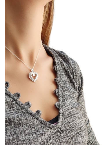 Dije Corazón Calado Con Piedras Cubic  Baguette. Plata 92 