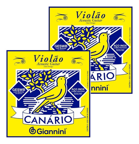 Kit 2 Encordoamentos Violão Giannini Geswb Série Canário Aço