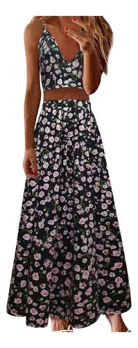 Traje De Maxi Falda Larga Con Cuello En V, Corte Y Abertura