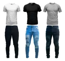 Comprar Combo Ropa Tres Remeras Lisas + Tres Jeans Con Rotura