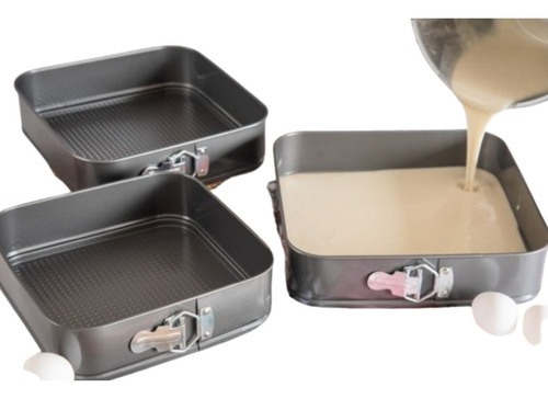 Set X 3 Moldes P/torta Desmontables Cuadradas 24/26 Y 28 Cm