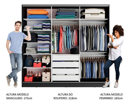 Ropero Closet Madesa Zurique 3 Puertas con Espejo Color Negro