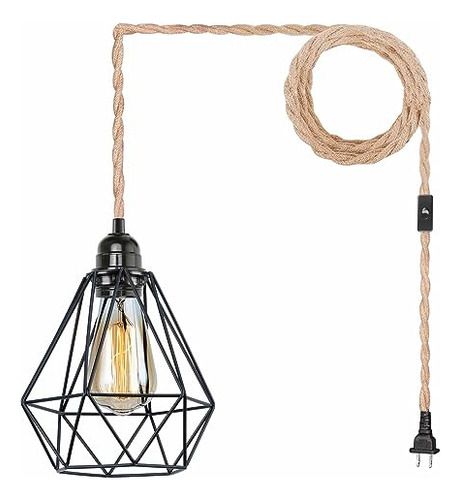 Lmpara Colgante 15ft Hemp Rope Metal Cage Con Interruptor Y
