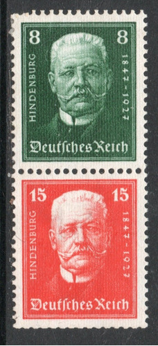 Alemania Reich 2 Sellos Nuevos En Par Pte. Hindenburg 1927 