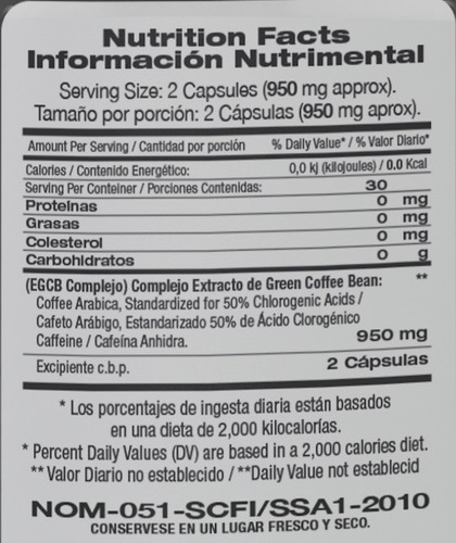 Suplemento en cápsula F&NT FOOD & NUTRITION TECHNOLOGIES Café verde
